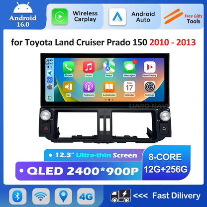 12.3 inch Ultra-thin Screen DSP Android 16 for Toyota Land Cruiser Prado 150 2010 - 2013 GPS Navi Car Radio Multimedia Player 4G