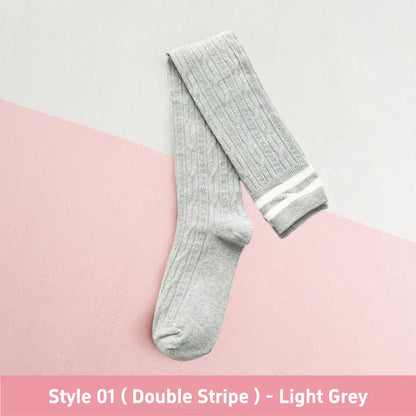1 3 Pairs Women's Cotton Thigh High Socks Over The Knee Colorful Striped Pattern Casual Daily Wear Fashion Socks Black White