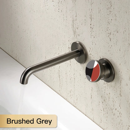 Modern luxury gun gray brass bathroom faucet with wall mounted design, cold and hot dual control, simple basin faucet