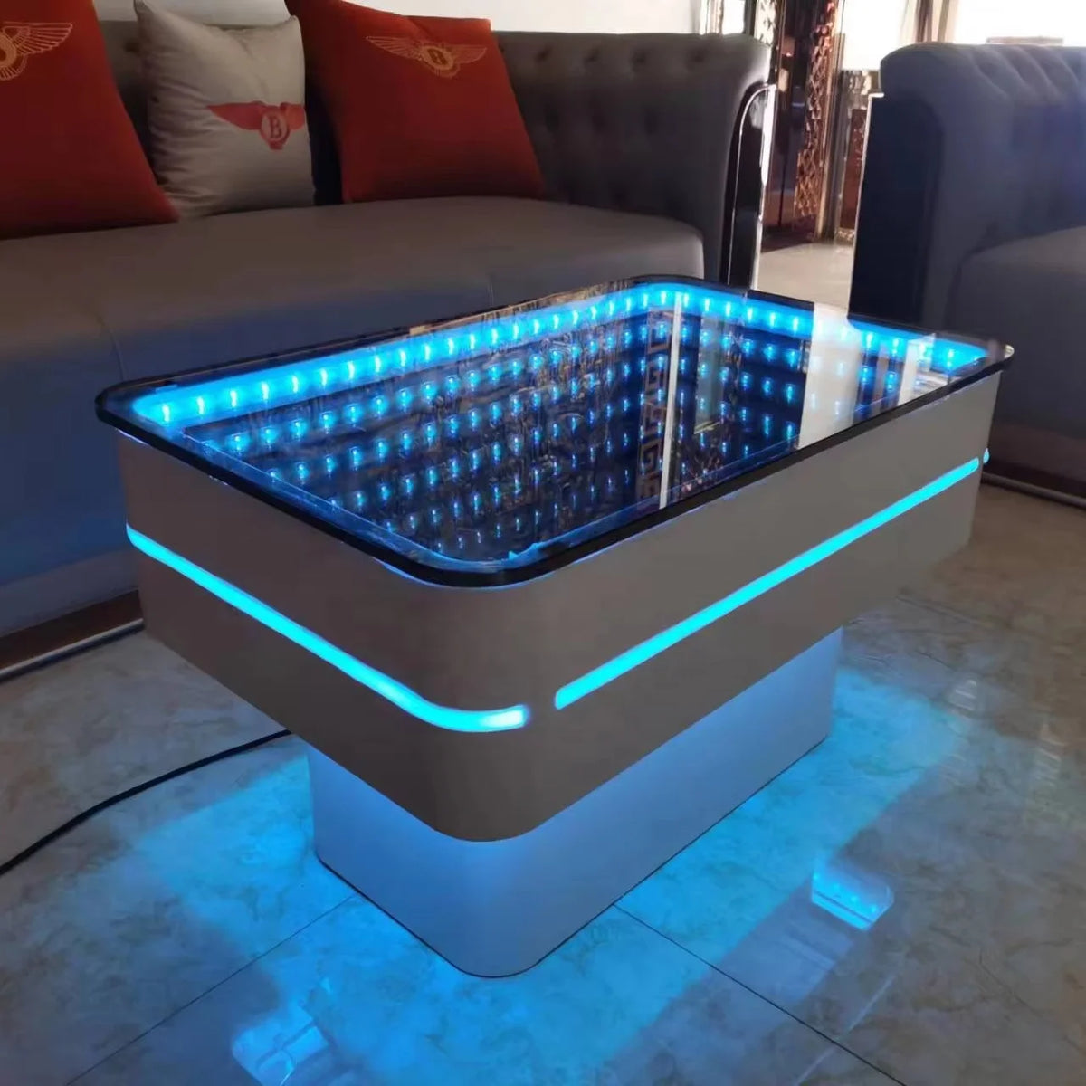 Contemporary Design Luxury LED Infinity Mirror Effect Stainless Steel KTV Table Luminous Bar Table For Night Club Karaoke Room
