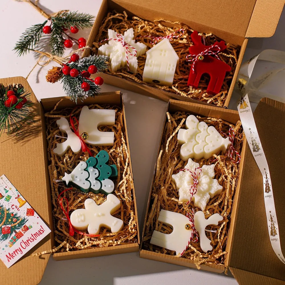 3pcs Gingerbread Man Elk Pine Snowflake Scented Candle Silicone Mold DIY Winter Home Resin Gypsum Decor Handmade Christmas Gifts