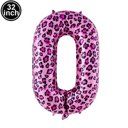 32 Inch Pink Leopard Print Number Foil Balloon 0‑9 Digit Balloon Wild Animal Helium Balloon for Birthday Anniversary Party Decor