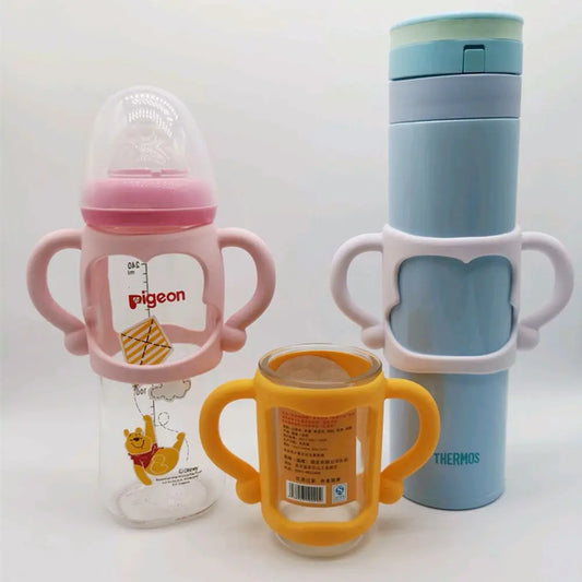 Universal Baby Bottle Handle Soft Silicone Wide Mouth Grip Safety Multicolor Heat Resistant Feeding Bottles Accessories