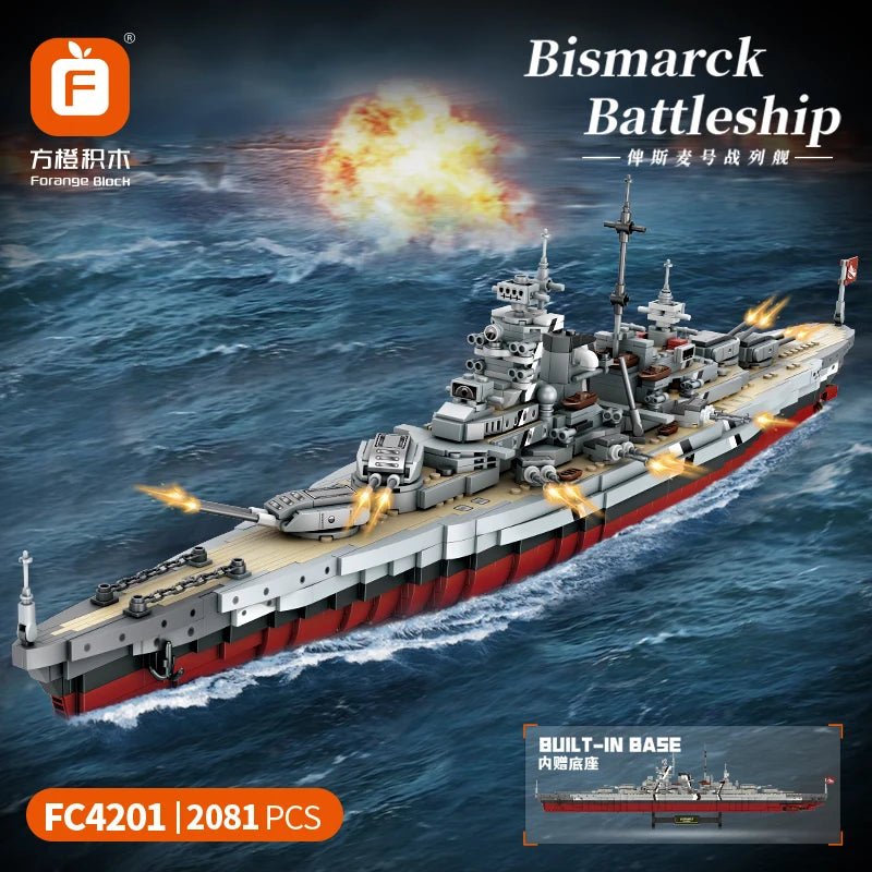 NEW Military Battleship Series Missouri Battleship Crusier Model Building Blocks Bismarck Cruiser Boat Bricks Toys Kids Gifts