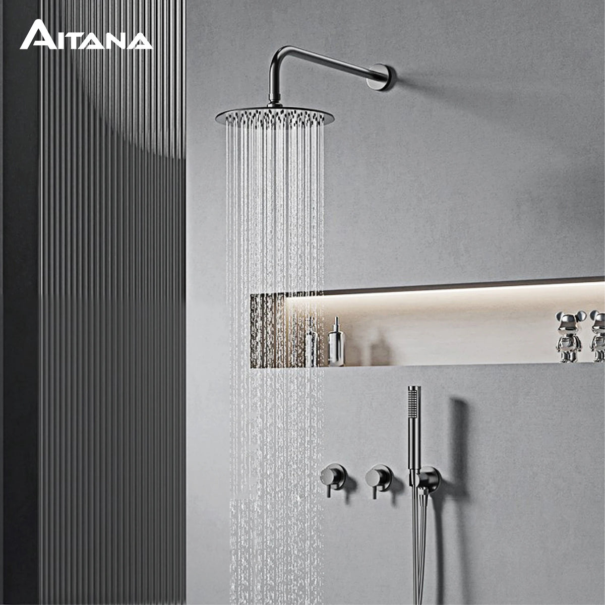 AITANA Minimalist Bathroom Brushed Nickel Shower System Wall-Mounted Modern Embedded Dual Function Rainfall And Handheld Brass