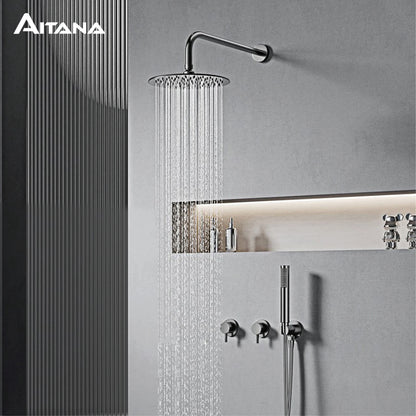 AITANA Minimalist Bathroom Brushed Nickel Shower System Wall-Mounted Modern Embedded Dual Function Rainfall And Handheld Brass