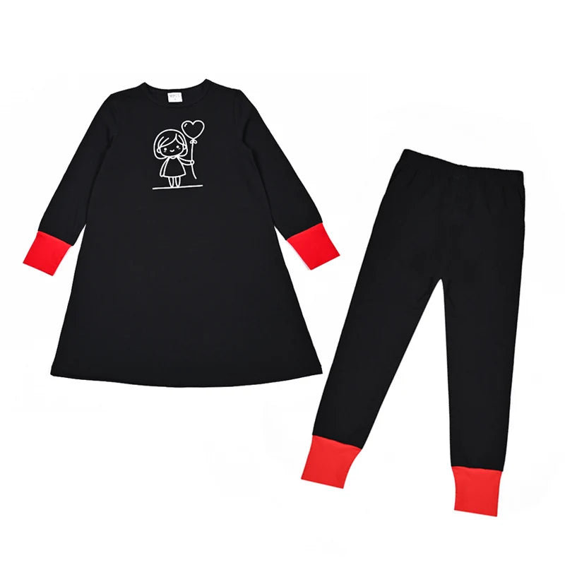 Summer/Spring Children's Pajamas Family Matching Boy and Girls Set Girl Nightgown Baby Romper Red Cuffs