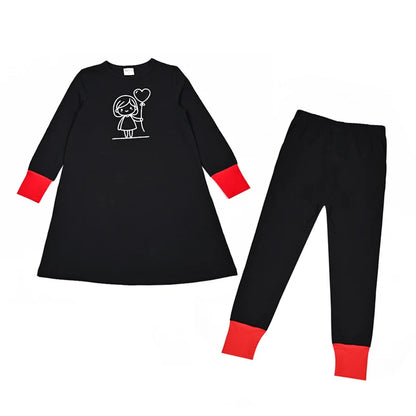 Summer/Spring Children's Pajamas Family Matching Boy and Girls Set Girl Nightgown Baby Romper Red Cuffs
