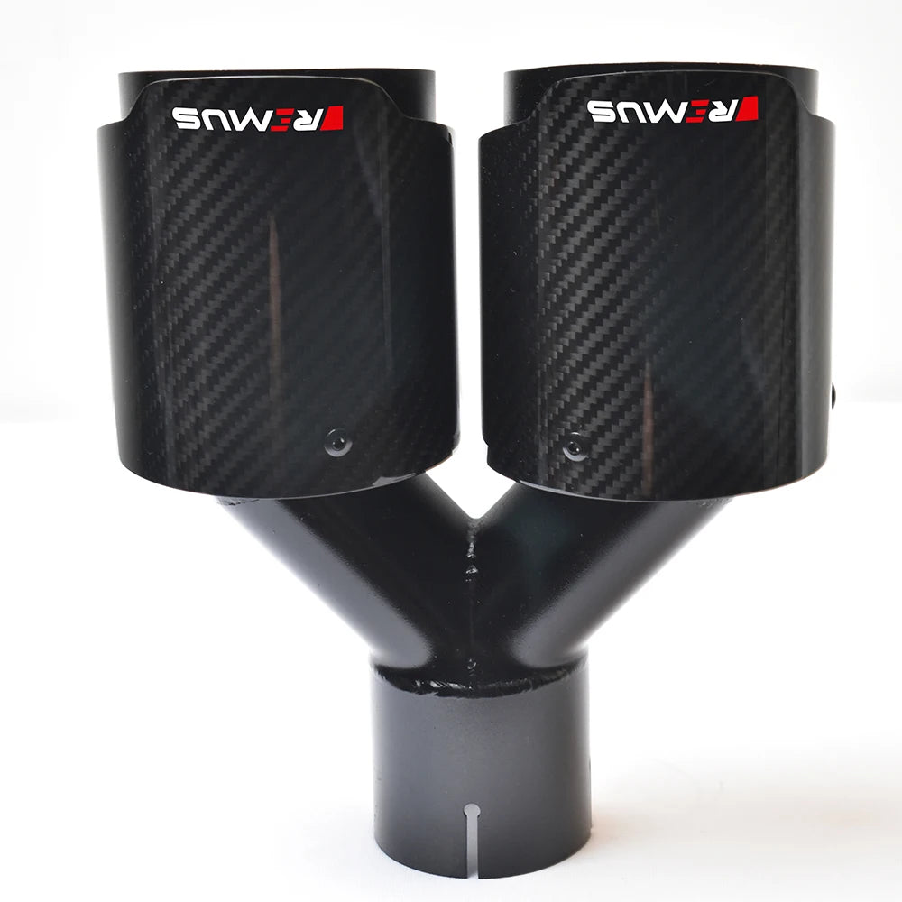 Glossy Black Universal Dual Straight Carbon Fiber Exhaust Tip Silver Steel Muffler Pipe With VREMUS for Car Customization