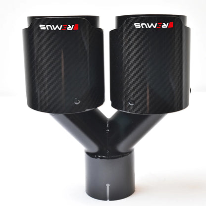 Glossy Black Universal Dual Straight Carbon Fiber Exhaust Tip Silver Steel Muffler Pipe With VREMUS for Car Customization