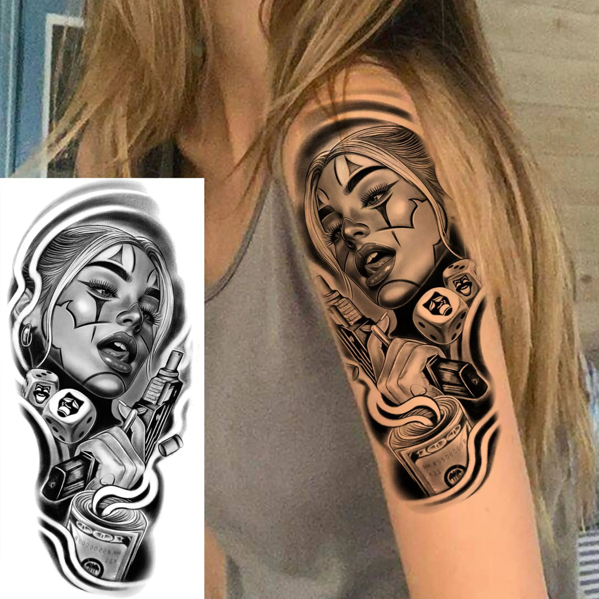 1 Sheets Chicano Prison Gangster Temporary Tattoos For Women Men Adults Fake Tattoo Sticker Water Transfer Self Adhesive Arm Leg