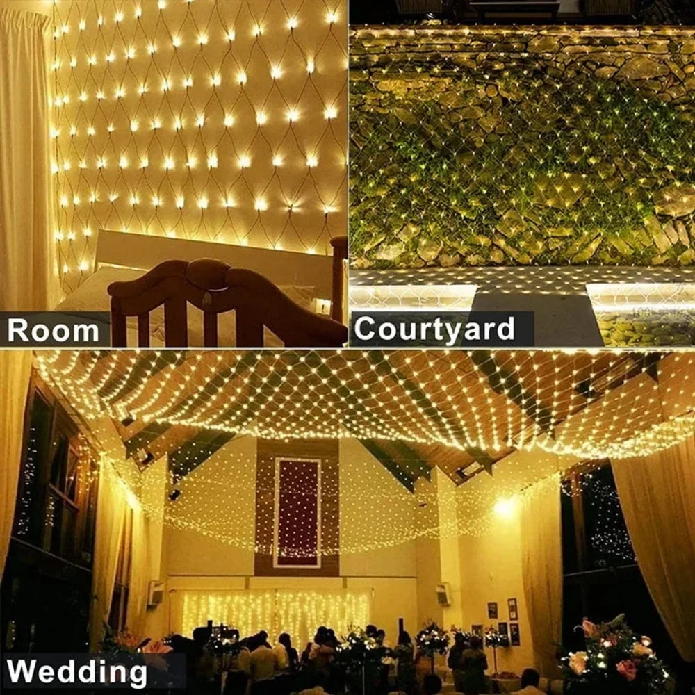 1.5x1.5M 3x2M 6x4M 8x10M LED Net Mesh Fairy String Light with Plug Outdoor Garden Wedding Decoration Home  LED Curtain Light