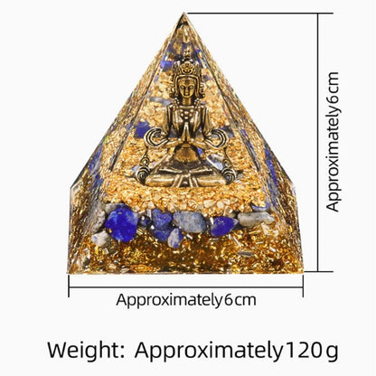 Natural Crystal Energy Generator Pyramid Buddha Lapis Lazuli Amethyst Reiki Healing Resin Pyramid Egyptian Room Decoration 6cm