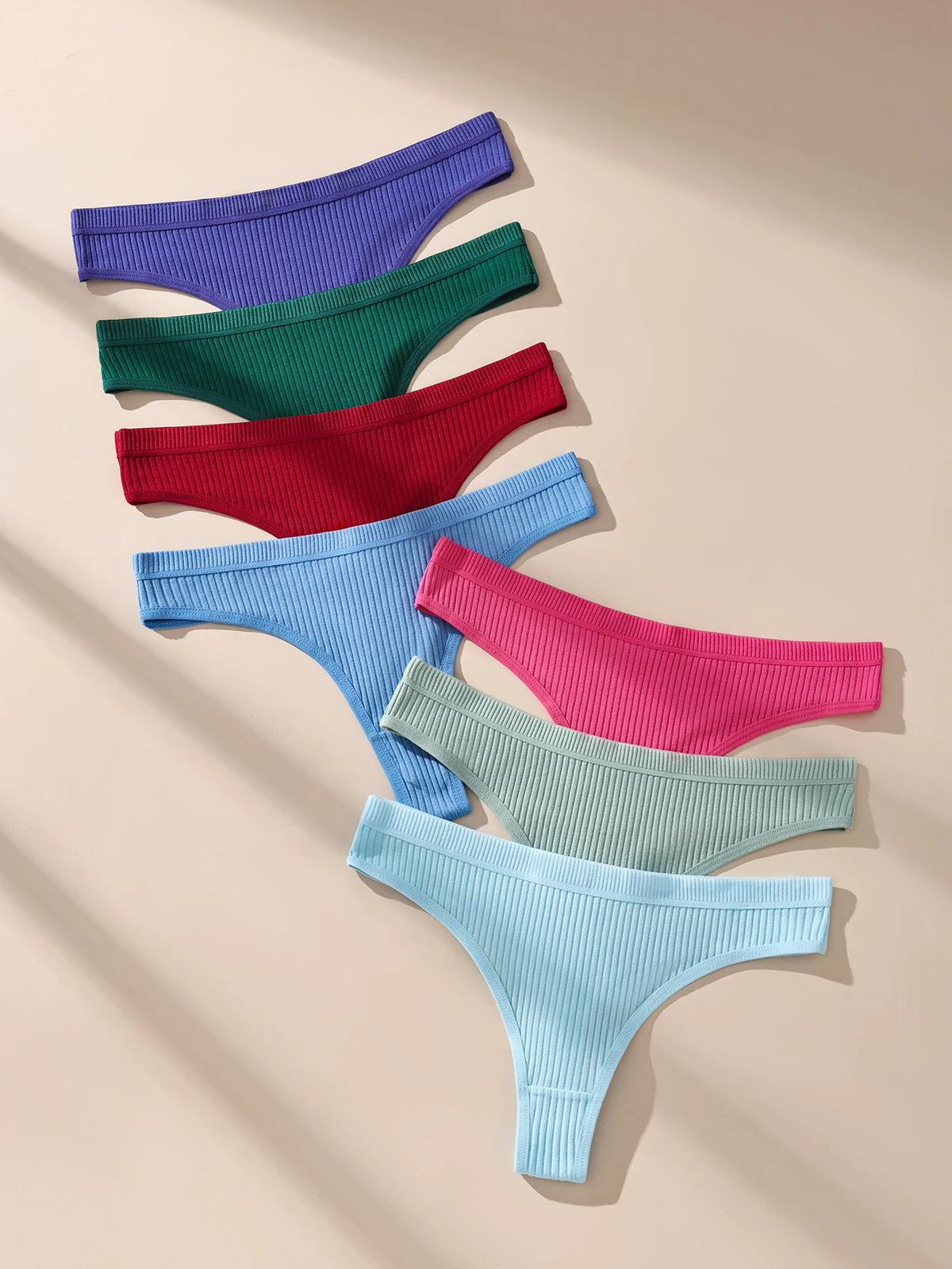 7Pcs/Set Women Thongs Cotton Panties Striped Underwear Sexy Underpants Solid Panty Soft G-Strings  Plus Size Female Lingerie