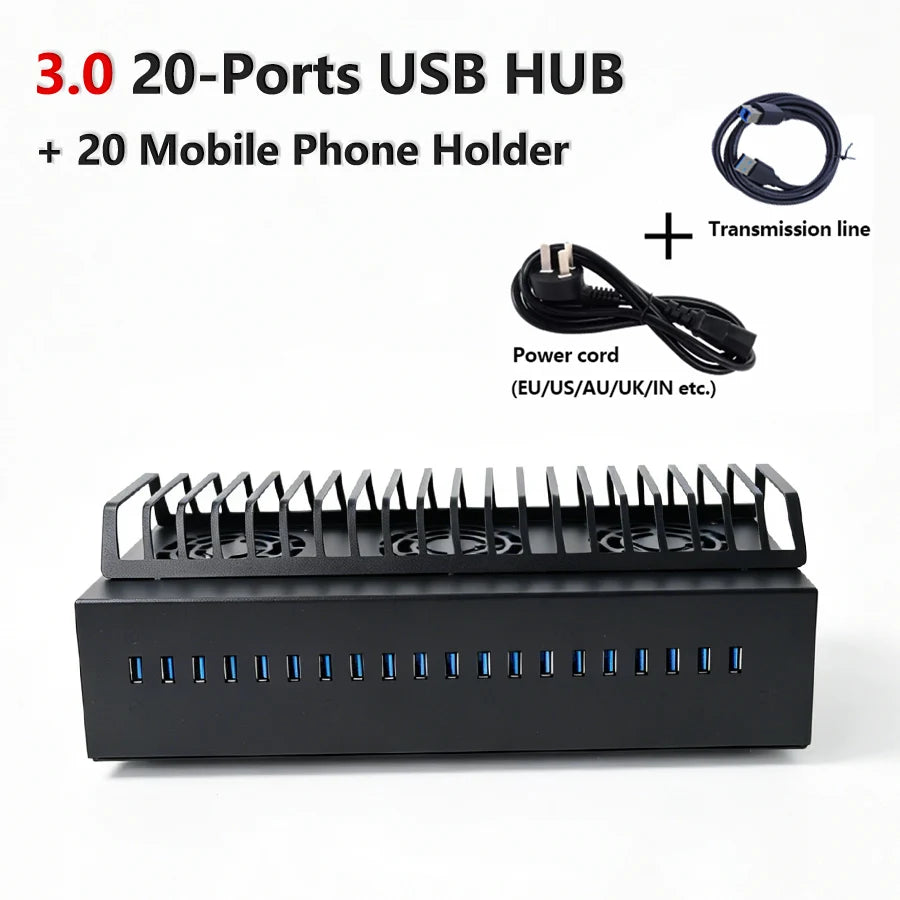 Newest 3.0 USB 5 Gbps Multi-functional 20-Port USB Hub Chassis Mobile Farm Unified Management Fast Data Transfer