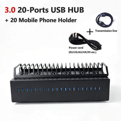 Newest 3.0 USB 5 Gbps Multi-functional 20-Port USB Hub Chassis Mobile Farm Unified Management Fast Data Transfer