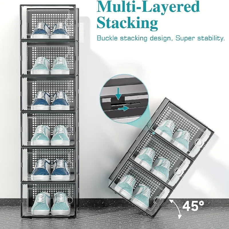 6/12/24pcs Transparent Shoe Boxes Stackable Shoe Cases Storage Plastic Shoes Box Dustproof Sneaker Boxes Shoes Furniture Organiz
