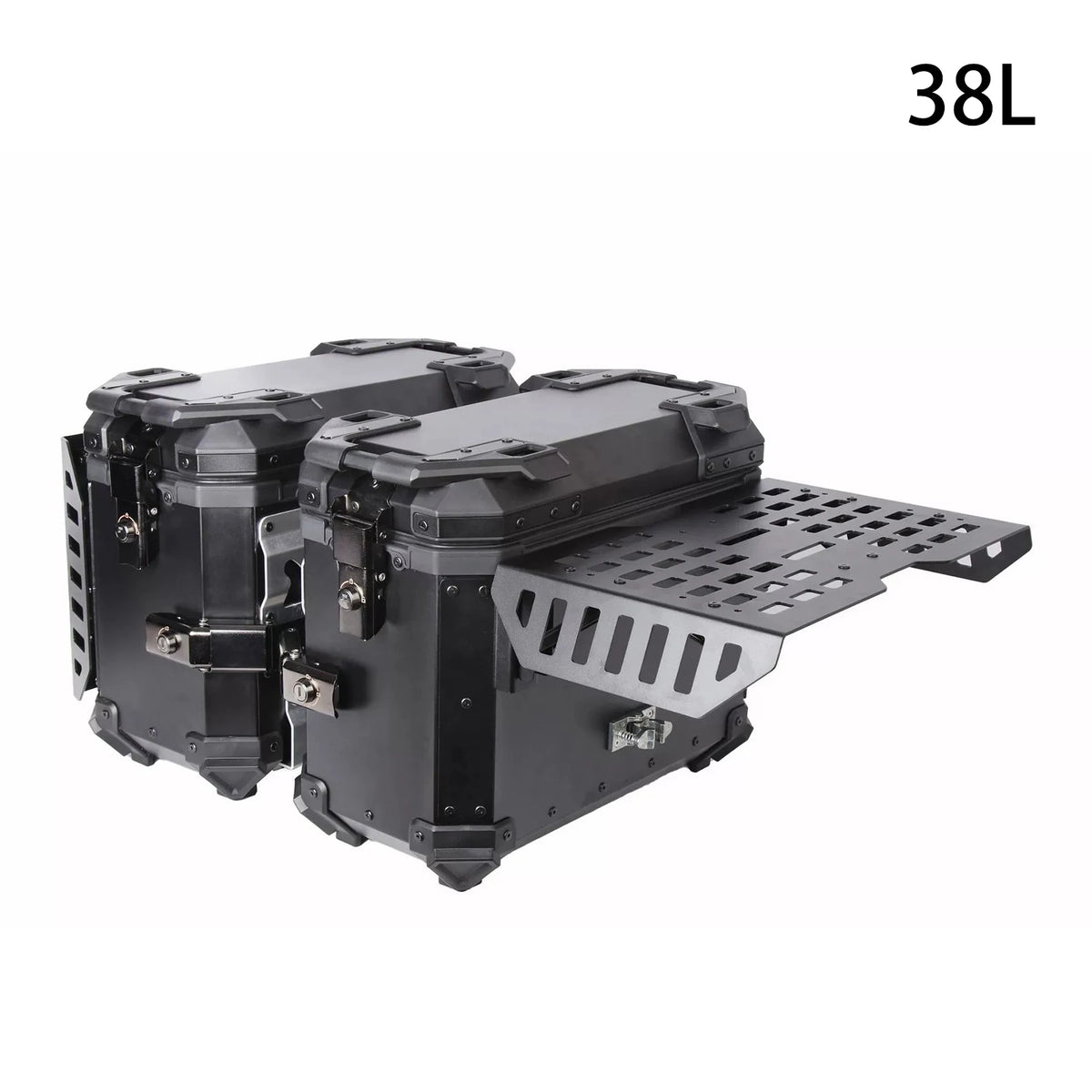 1 Pair 38L Folding Armored Motorcycle Side Box Aluminum Alloy Side Luggage Cases Quick Release Saddlebag Waterproof Toolbox