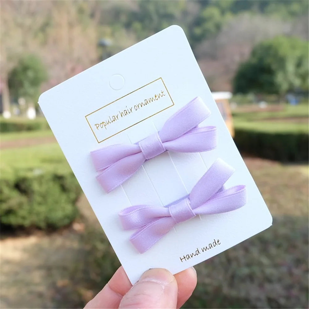 2Pcs/Set Hair Bow Clips For Girls Baby Kawii Barrettes Cute Haar Accessoires Kids Colored Ribbon Hairpins Children Hairgrip Hot