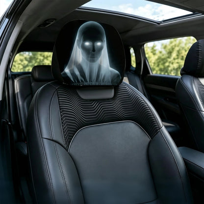 2Pcs Universal Elastic Halloween Horror Face Car Headrest Covers Soft Polyester Washable Dustproof Protective Decorative Sleeve