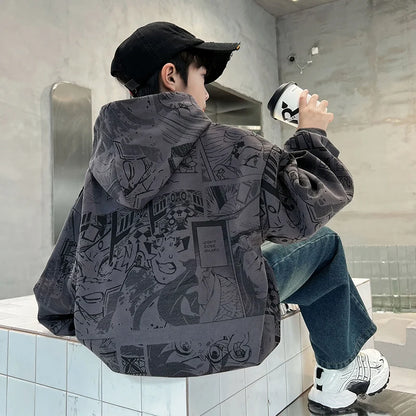 Spring Autumn Children New Arrivals In Hoodies and Sweatshirts For Teenage Boy Fashion Printed Hooded Coat Kids Casual Outfits