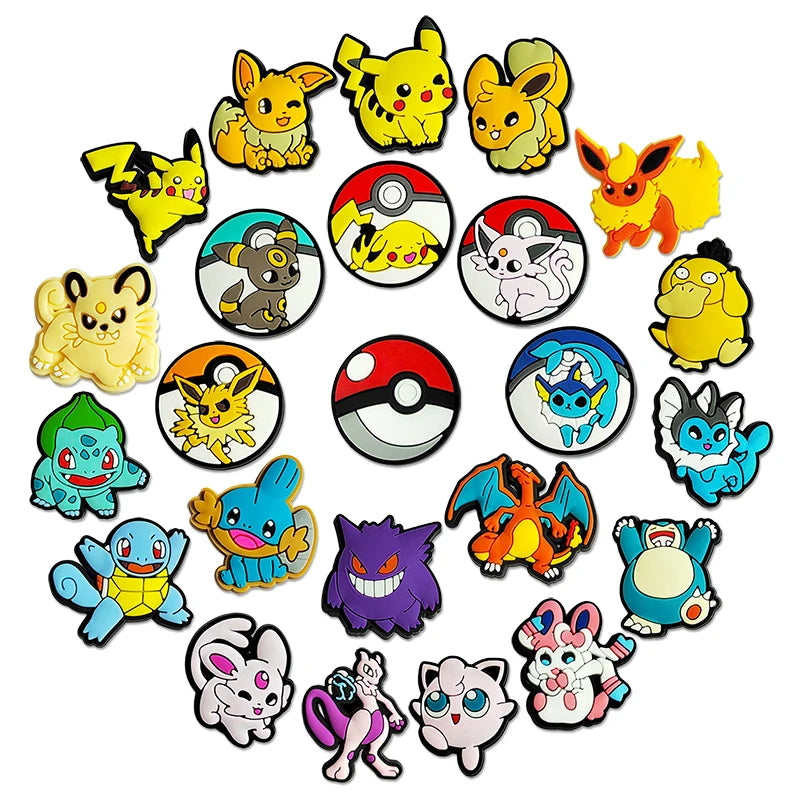 25-72pcs Potdemiel Pokemon Pikachu Shoes Charms PVC Cartoon Shoe Decoration Accessories Clog Sandals Buckle Kids Friends Gift