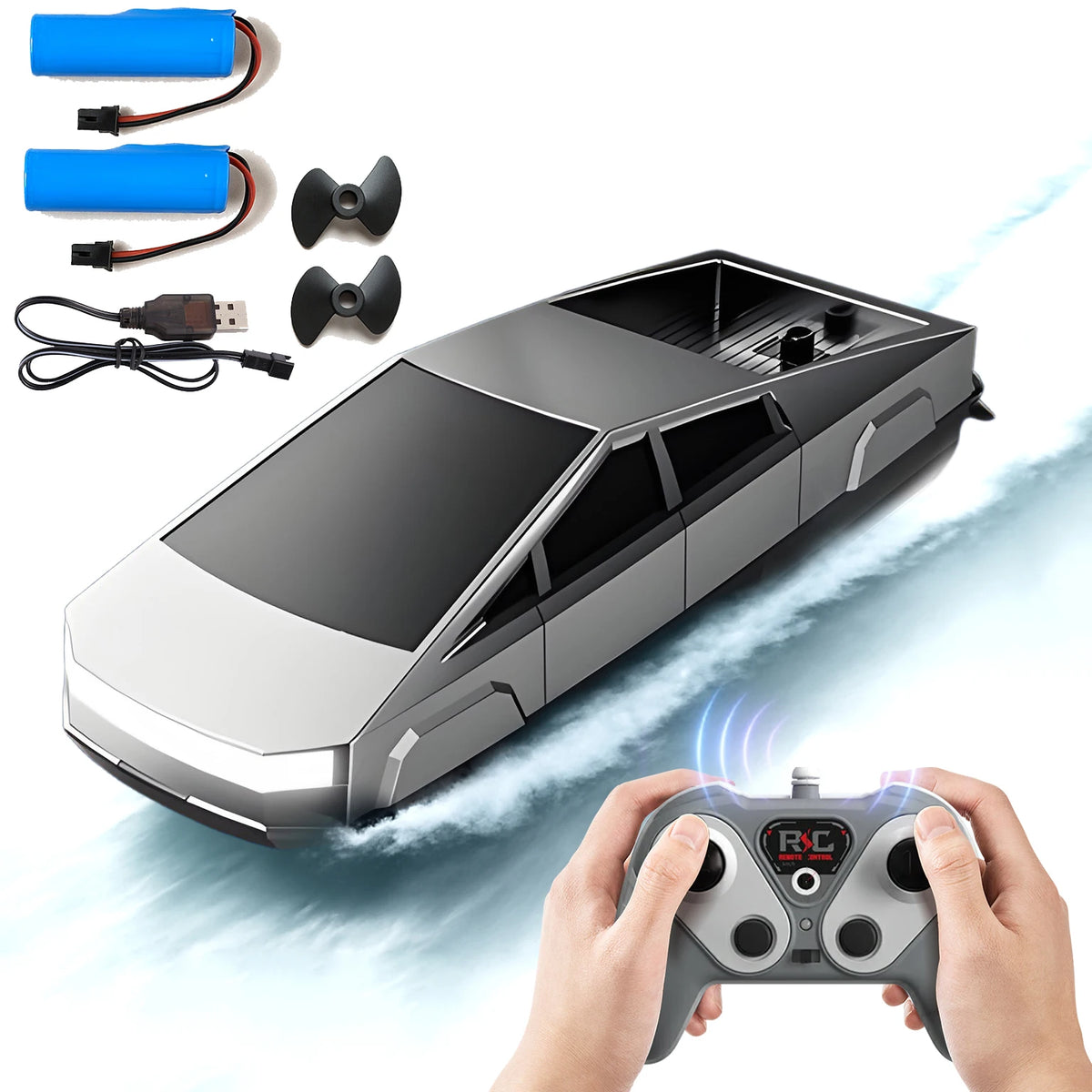 Cyberpunk High-Speed RC Boat 2.4GHz Waterproof Dual Motor Rechargeable Battery for Pools Lakes Boys Kids Adults Birthday Gift