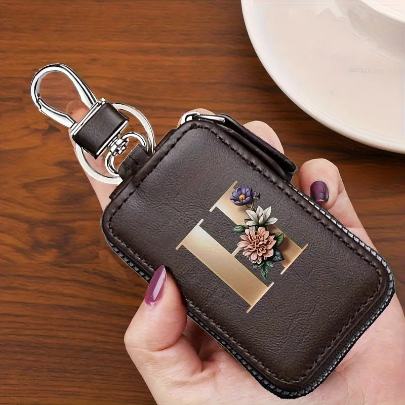 YSB-28 Vintage Alphabet CoffeeKey Pouch A-Z 26 Initial Keychain, Unisex KeyPouch, WalletHolder，Car Key Case, Men'sKey Pouch Gift