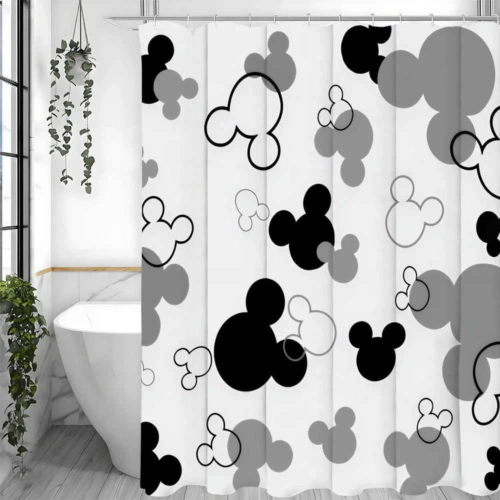 Black White Gray Mickey Modern Geometric Shower Curtain, Bathroom Decorative Shower Curtain, Waterproof Shower Curtain with Hook