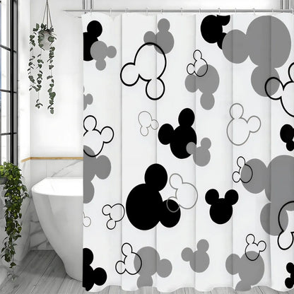 Black White Gray Mickey Modern Geometric Shower Curtain, Bathroom Decorative Shower Curtain, Waterproof Shower Curtain with Hook