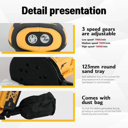 DEWATE DCW207 sander Lithium 18V Cordless Rechargeable Disc Random Orbital Sander Woodworking Sanding Putty Polishing ﻿