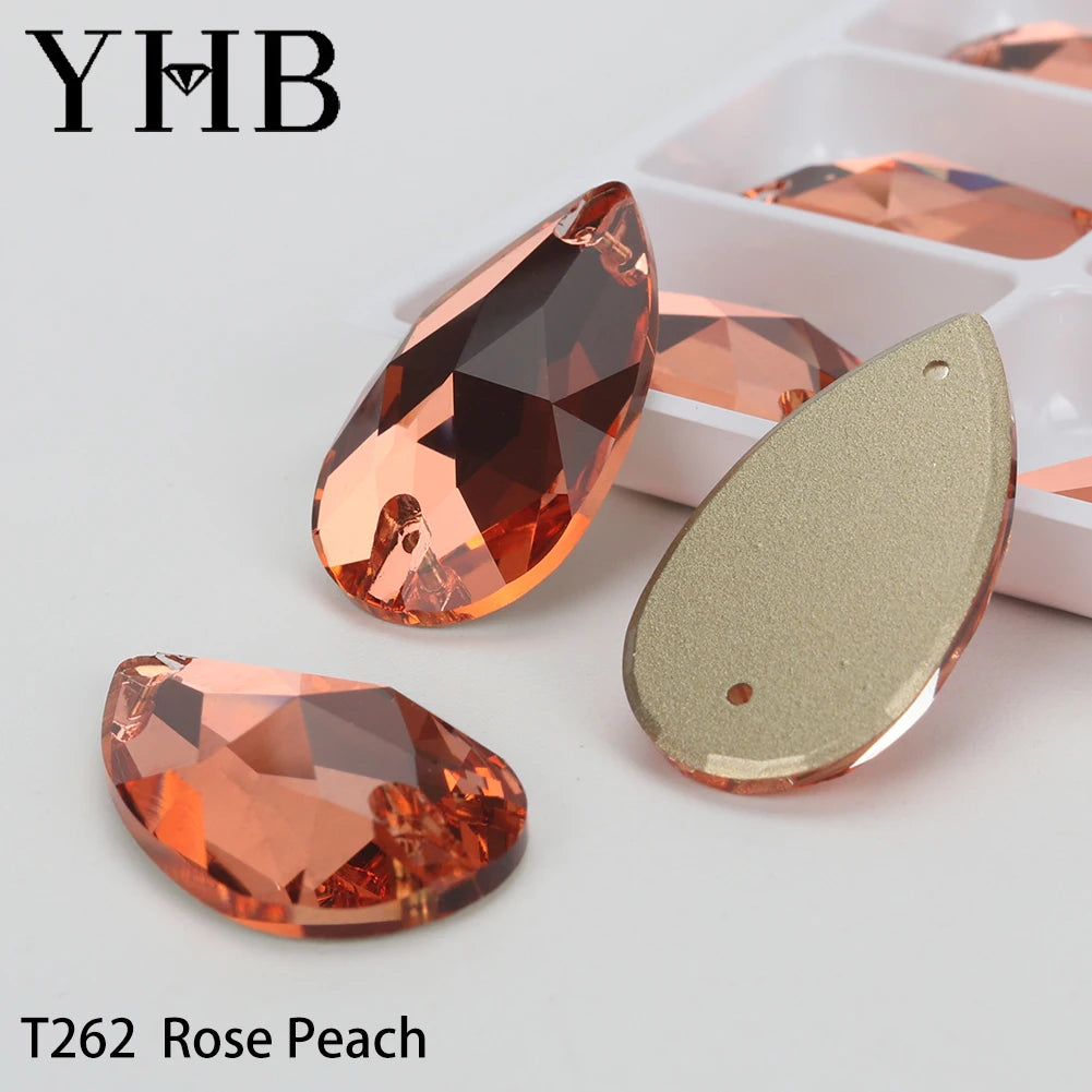 YHB Drop Moonlight Glass Lt Siam Crystal AB Sewing Stones Flatback Sew on Rhinestones For Garment Clothes Bags