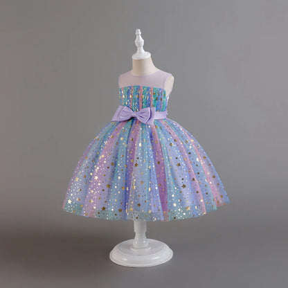 1-10 Years Baby Girl Clothing Rainbow Sequins Dress For Christmas Halloween Brithday Party Kid Girl Wedding Princess Dresses