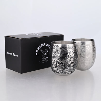 350ml Unique Flower Etching Cup Stainless Steel Egg Shaped Martell Whiskey Beer Mug Cocktail Wine Tumbler Water Drink Cups Gift