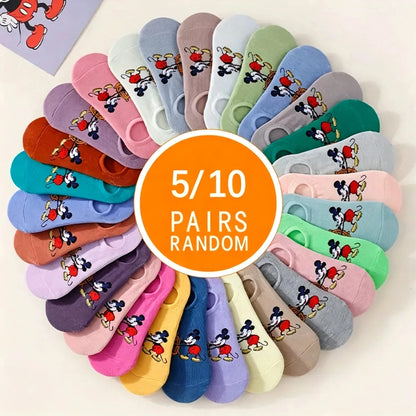 5/10 Pairs of Sweet and Cute Candy Colored Cartoon Women's Knitted Short Socks Lightweight Breathable Invisible Ankle Socks
