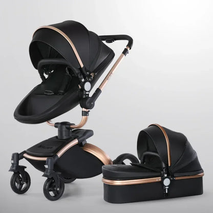 Baby Stroller 3in1 Two-way High Landscape Baby Carriage PU Leather Foldable Shock-absorbing Eggshell Stroller 2in1