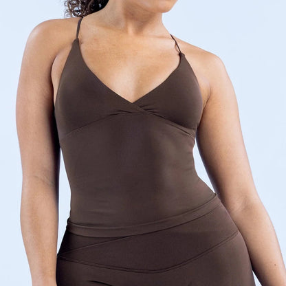 Vision Twist Front Longline Top Backless Sport Tank Top Women Yoga Vest with Removable Cups Quick Dry Thin Strap Fitness Gym Top