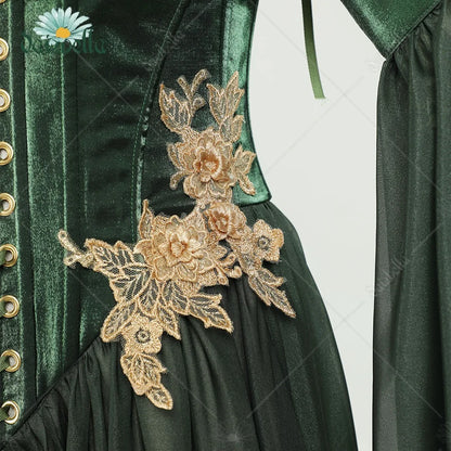 DAIZBELLA Women's Medieval Renaissance Costume Elf Style Only Green Dress with Sleeves for Halloween Cosplay Costume