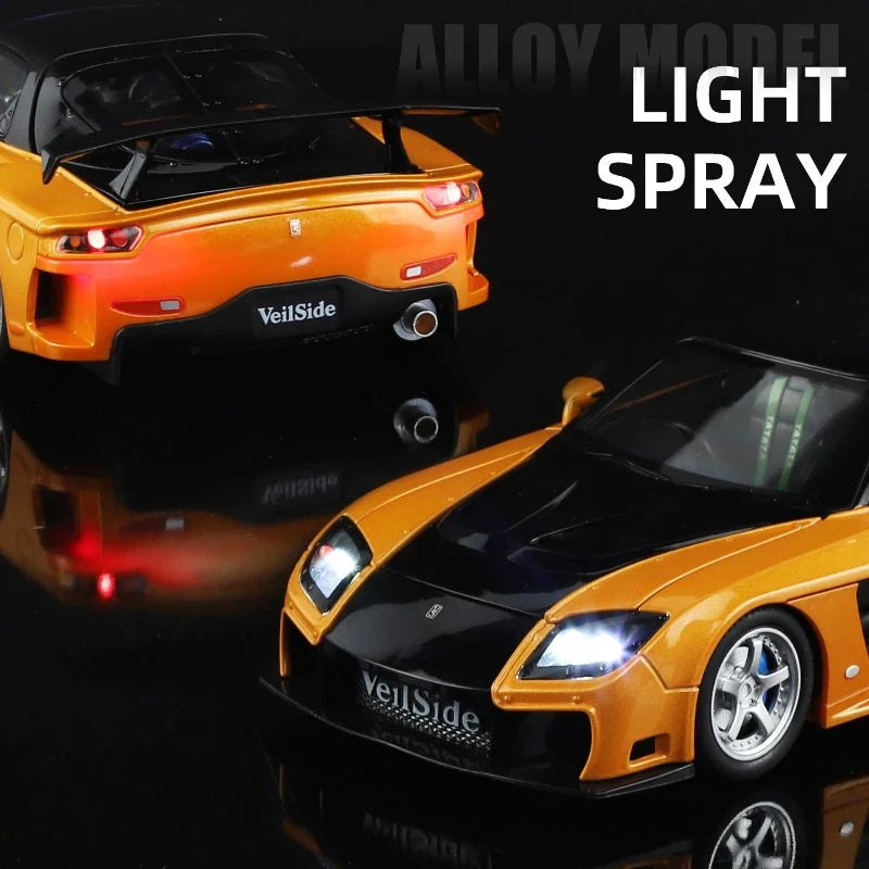 1/24 JDM RX-7 Street Version Die-Cast Model Car with Sound And Light Pull-Back Feature Miniature Ornament Vehicle Collection Toy