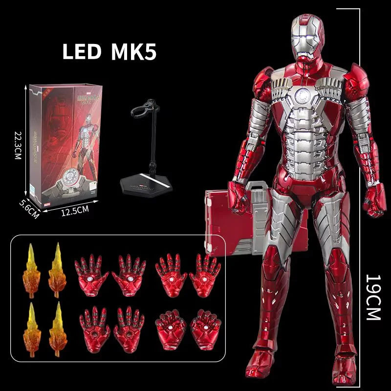 Original Avengers ZD Toy Light version Iron Man Mark3 MK6 Action Figure MK1-7 LED MK85 Suit-up Gantry Adult Collectible Toys