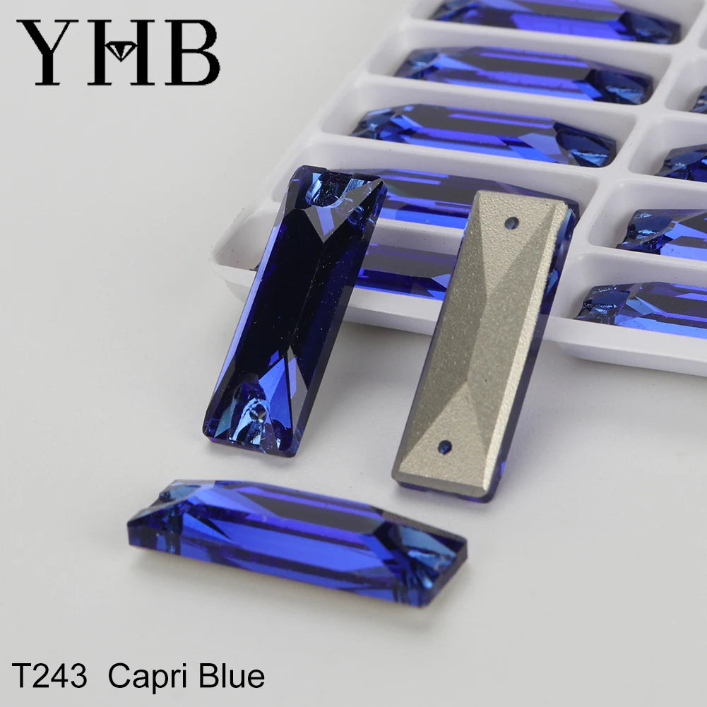 YHB Top Quality Cosmic Baguetee Glass Crystal AB Moonlight Sewing Stones Flatback Sew on Rhinestones For Garment Clothes Bags