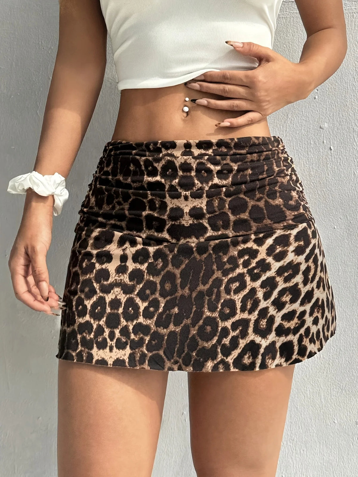 European and American Spring, Summer and Autumn Leopard Print Casual Skirt