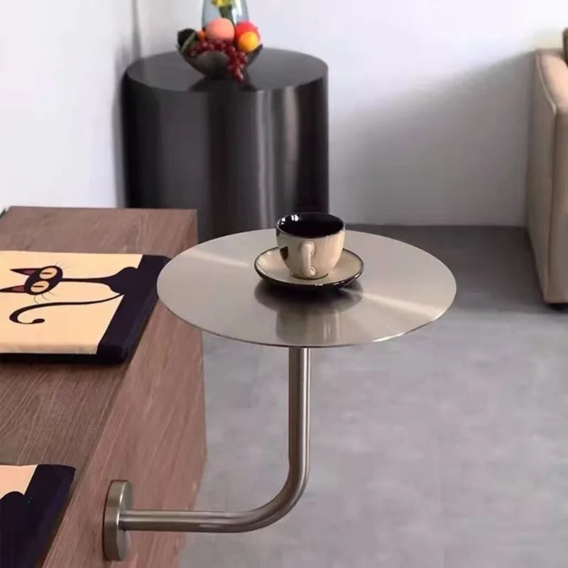 Wall Mounted Floating round Table Stainless Steel Space Saving for Small Living Room Bedroom Coffee Shop Dining Table Design