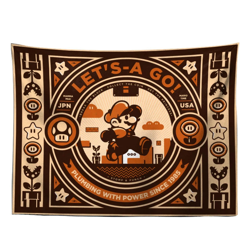 Mario Brothers Anime Tapestry Japanese Retro Style Bedroom Decor Background Cloth for Room Decoration