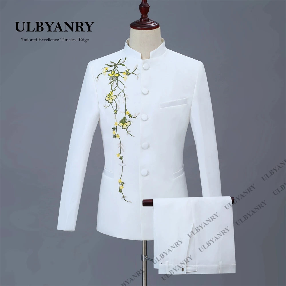ULBYANRY Traditional Suit Set for Men, Stand Collar Single Row Suit, Wedding Groom Suits Men's Slim Fitting Tuxedo Jacket Pants