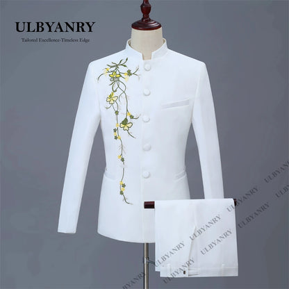 ULBYANRY Traditional Suit Set for Men, Stand Collar Single Row Suit, Wedding Groom Suits Men's Slim Fitting Tuxedo Jacket Pants