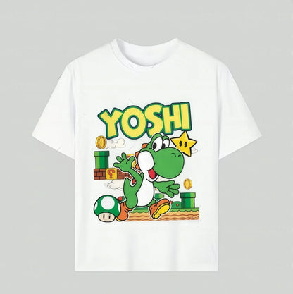 Boys Girls Family Kids T-shirt Tops Summer Cartoon Yoshi Men's Women's Short Sleeve T-shirt Tops Suitable For Adults And Kids