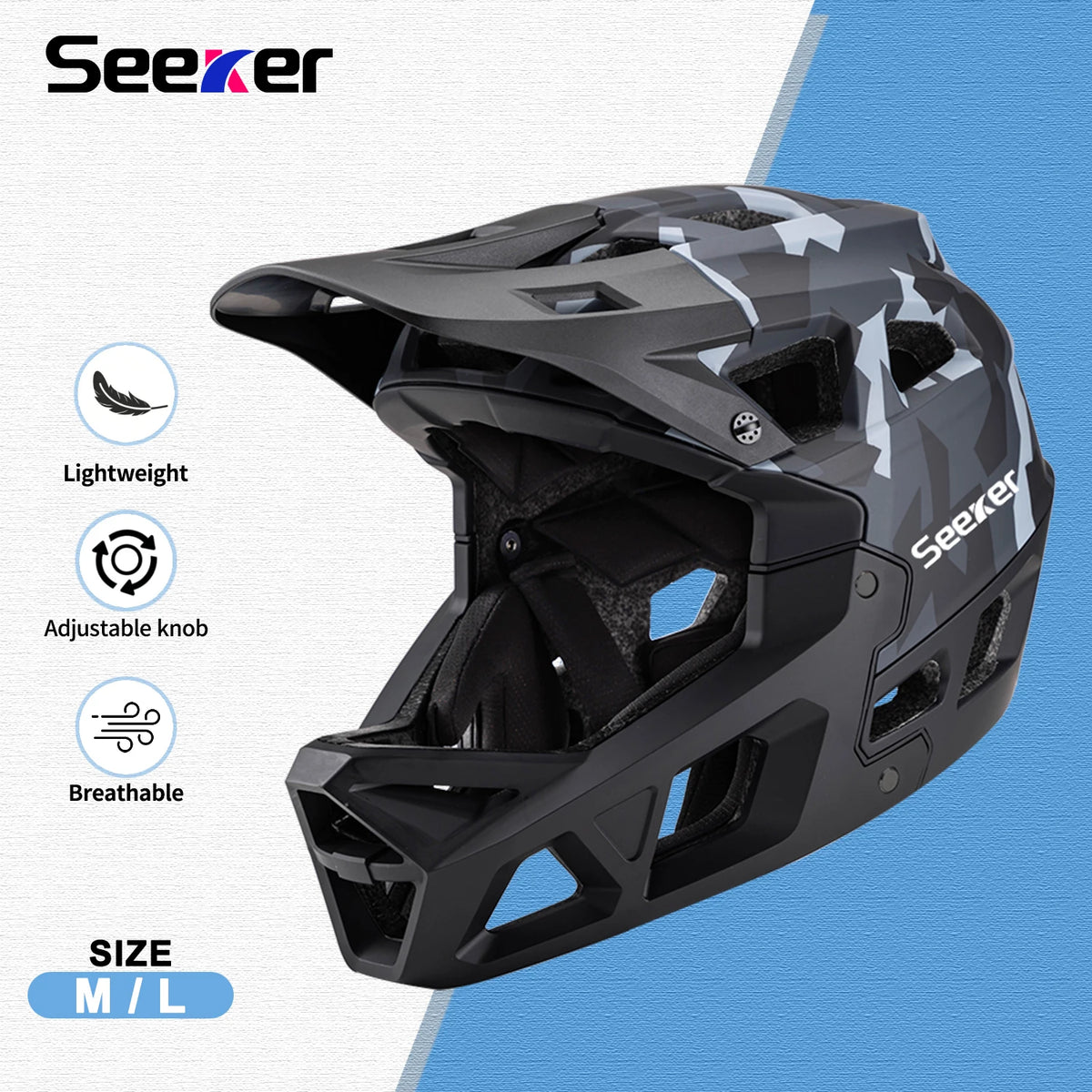 UMUSEEKER Bicycle Cross-Country Full-Face Helmet, One-Piece Impact-Resistant Adult Mountain Biking Downhill Safety Protective He