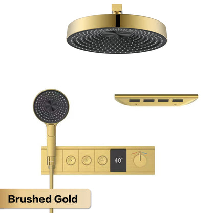 Luxury Bathroom Gunmetal Brass 3-Function LED Digital Display Shower System Wall-Embedded Rainfall Showerhead Bath Fixtures