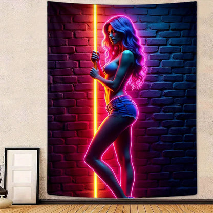 VIKAMA Neon Art Tapestry Human Silhouette Cyberpunk Waterproof Bar Backdrop Studio Wall Decor Cyber Style Room Home Decor